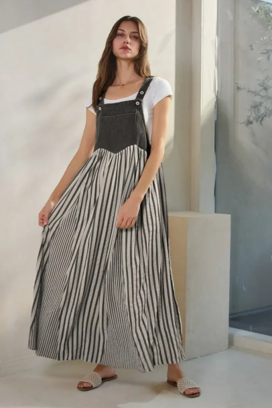 Charcoal Striped Colorblock Denim Contrast Maxi Dress sold by Pinkblush