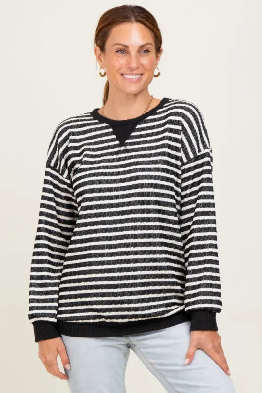 Black Contrast Rib Long Sleeve Pullover Top sold by Pinkblush