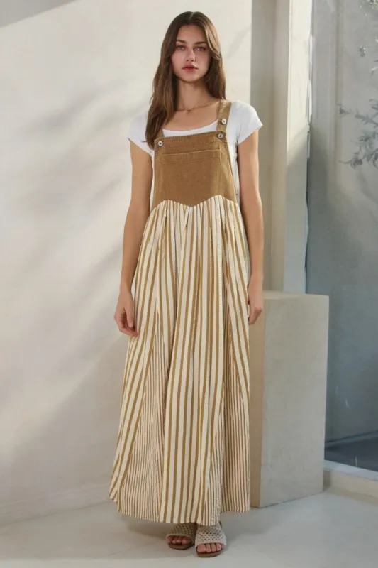 Camel Striped Colorblock Denim Contrast Maxi Dress sold by Pinkblush