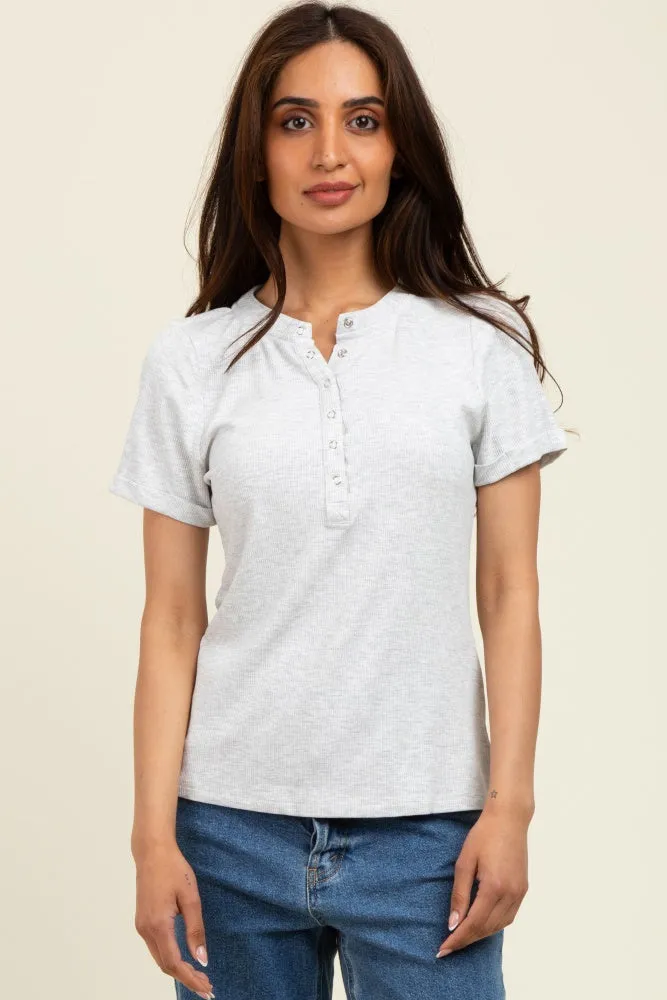 Heather Grey Snap Button Maternity Short Sleeve Top sold by Pinkblush product image thumbnail 3