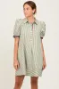 Light Olive Striped Puff Sleeve Mini Shirt Dress sold by Pinkblush