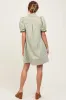 Light Olive Striped Puff Sleeve Mini Shirt Dress sold by Pinkblush