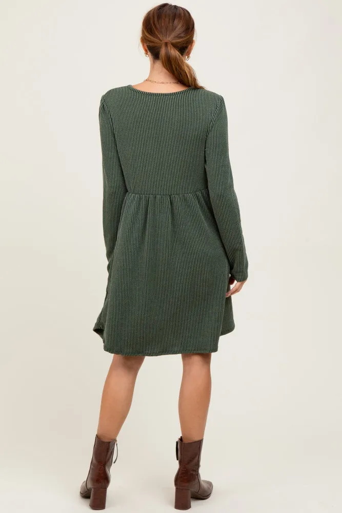 Olive Textured Rib Long Sleeve Dress sold by Pinkblush product image thumbnail 4