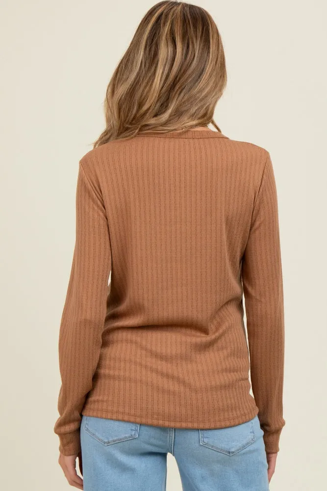 Camel Pointelle Knit Maternity Long Sleeve Top sold by Pinkblush product image thumbnail 4