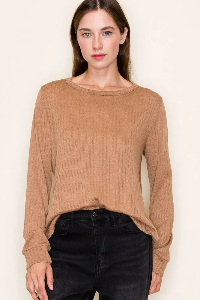 Camel Pointelle Knit Maternity Long Sleeve Top sold by Pinkblush product image thumbnail 5