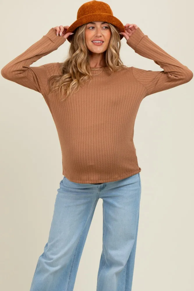Camel Pointelle Knit Maternity Long Sleeve Top sold by Pinkblush product image thumbnail 2