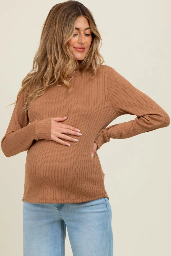 Camel Pointelle Knit Maternity Long Sleeve Top sold by Pinkblush product image thumbnail 3