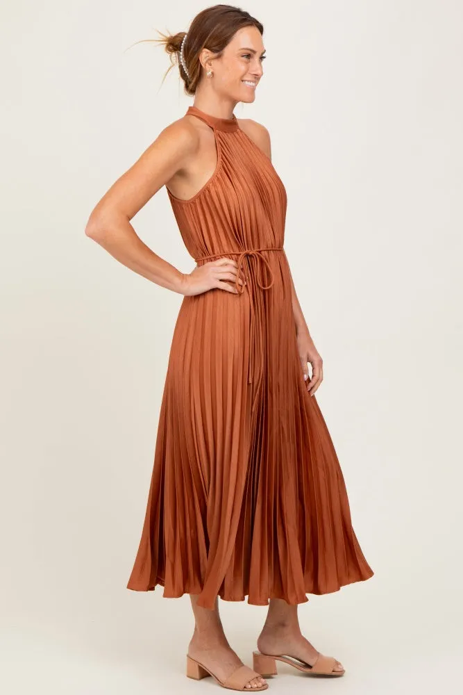 Mocha Pleated Halter Dress sold by Pinkblush product image thumbnail 3