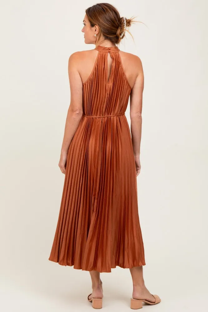 Mocha Pleated Halter Dress sold by Pinkblush product image thumbnail 4