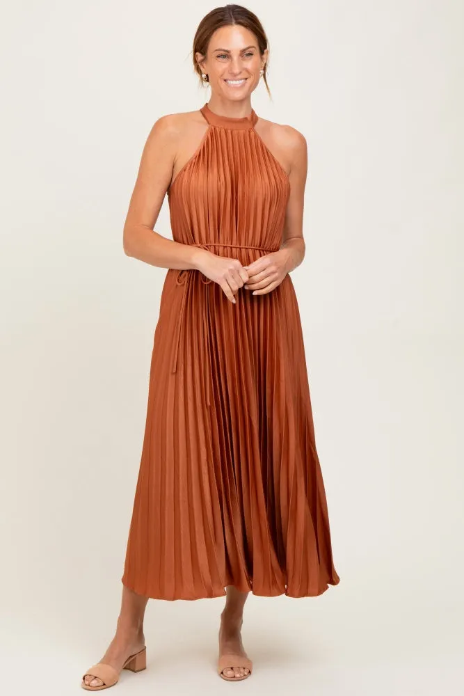 Mocha Pleated Halter Dress sold by Pinkblush product image thumbnail 2