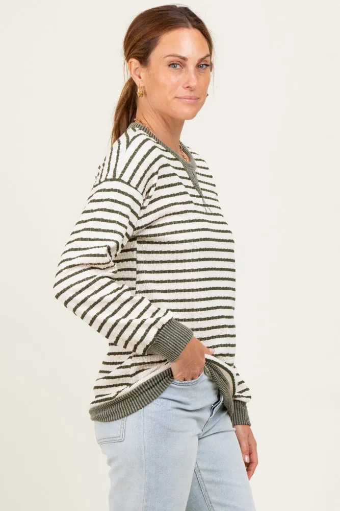 Olive Contrast Rib Long Sleeve Pullover Top sold by Pinkblush product image thumbnail 3