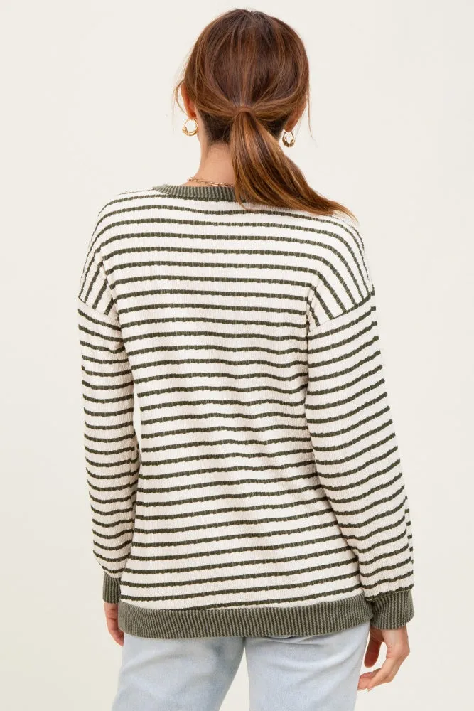 Olive Contrast Rib Long Sleeve Pullover Top sold by Pinkblush product image thumbnail 4
