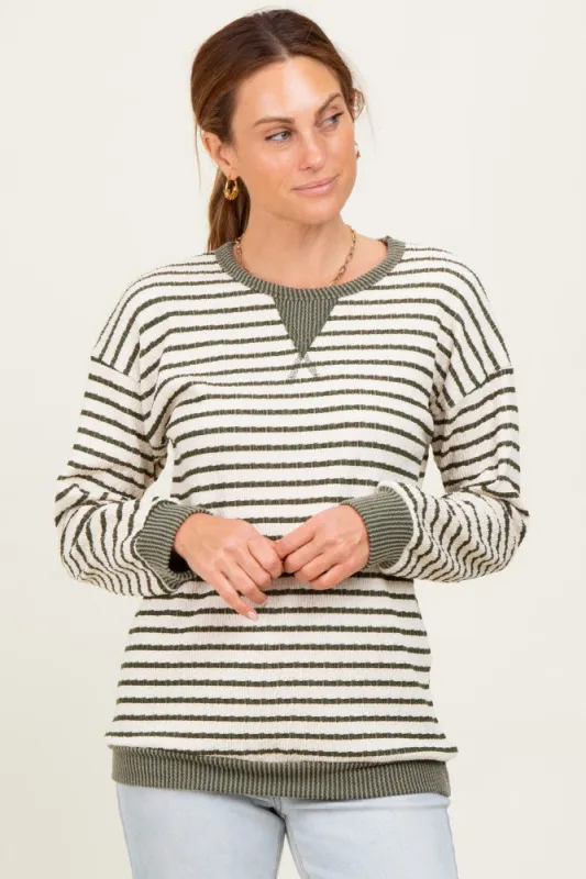 Olive Contrast Rib Long Sleeve Pullover Top sold by Pinkblush