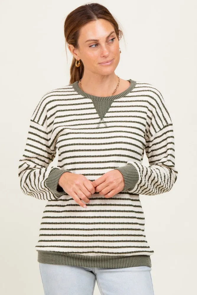 Olive Contrast Rib Long Sleeve Pullover Top sold by Pinkblush