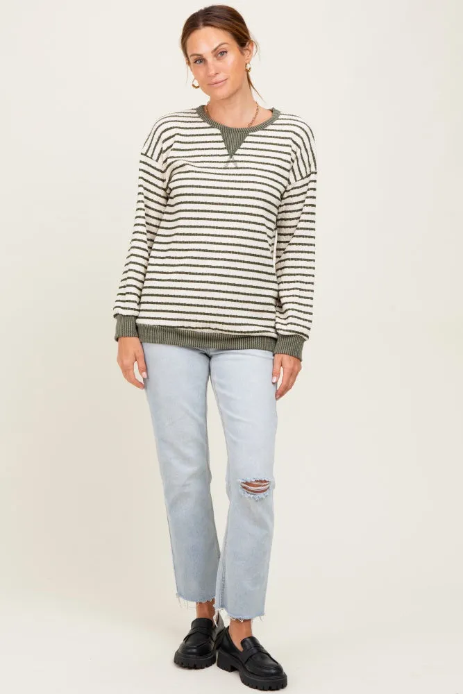 Olive Contrast Rib Long Sleeve Pullover Top sold by Pinkblush product image thumbnail 2