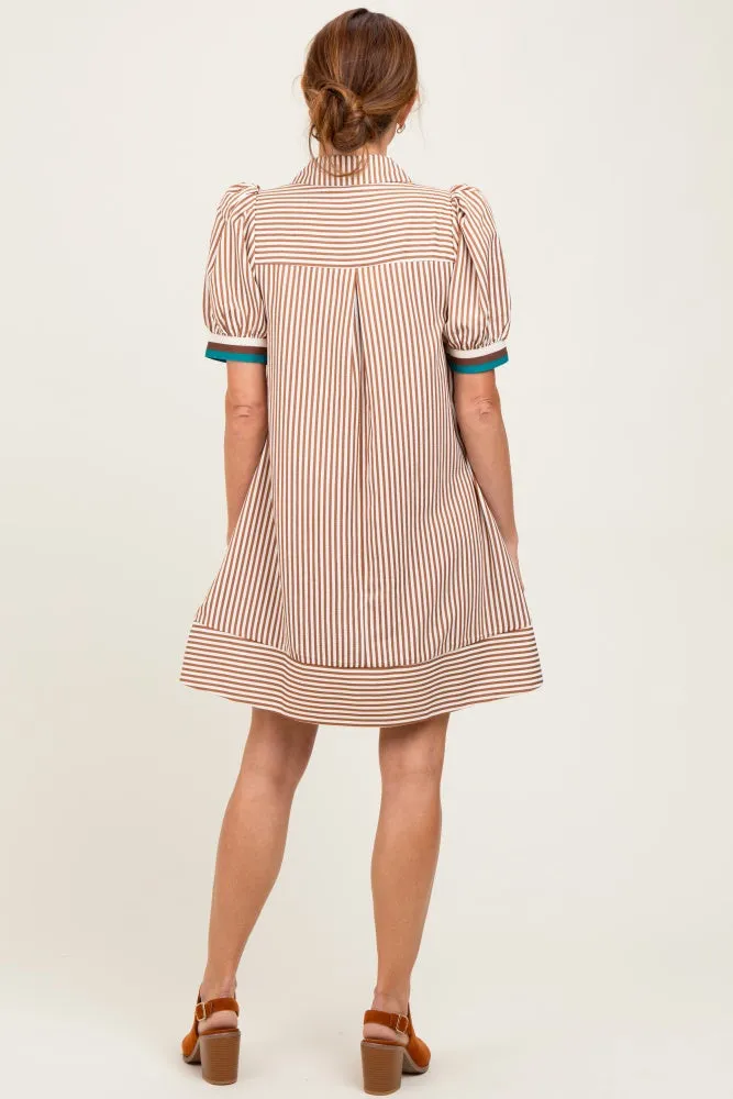 Camel Striped Puff Sleeve Mini Shirt Dress sold by Pinkblush product image thumbnail 4