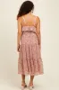 Pink Floral Ruffle Smocked Back Tiered Maternity Midi Dress sold by Pinkblush