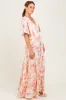 Pink Floral Satin Short Sleeve Deep V-Neck Tiered Maxi Dress sold by Pinkblush