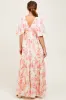 Pink Floral Satin Short Sleeve Deep V-Neck Tiered Maxi Dress sold by Pinkblush