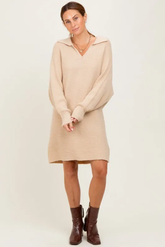 Taupe Chunky Knit Collared Sweater Dress sold by Pinkblush