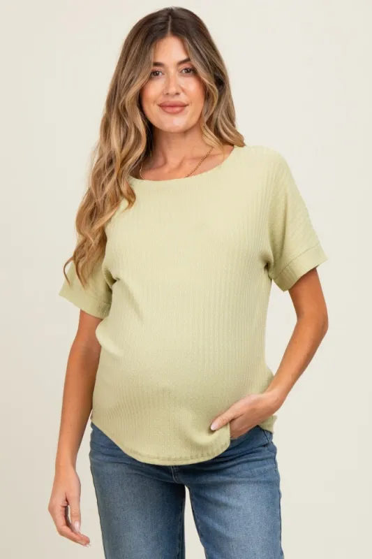Lime Ribbed Knit Maternity Short Sleeve Top sold by Pinkblush