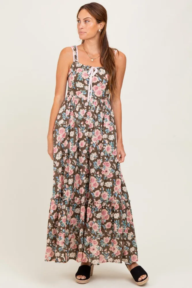 Mocha Floral Ruffle Detail Maxi Dress sold by Pinkblush product image thumbnail 2