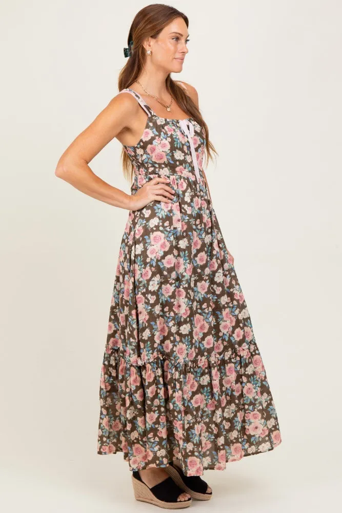 Mocha Floral Ruffle Detail Maxi Dress sold by Pinkblush product image thumbnail 3