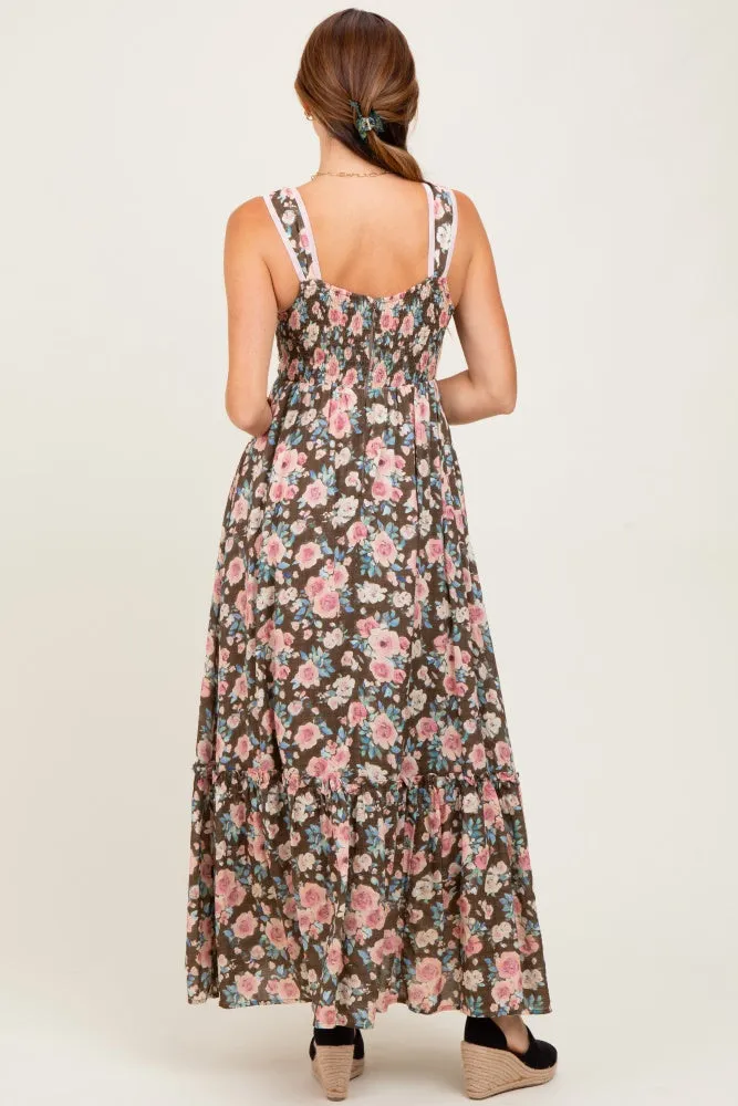 Mocha Floral Ruffle Detail Maxi Dress sold by Pinkblush product image thumbnail 4