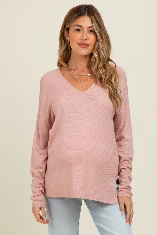 Light Pink Striped Knit Maternity Long Sleeve Top sold by Pinkblush