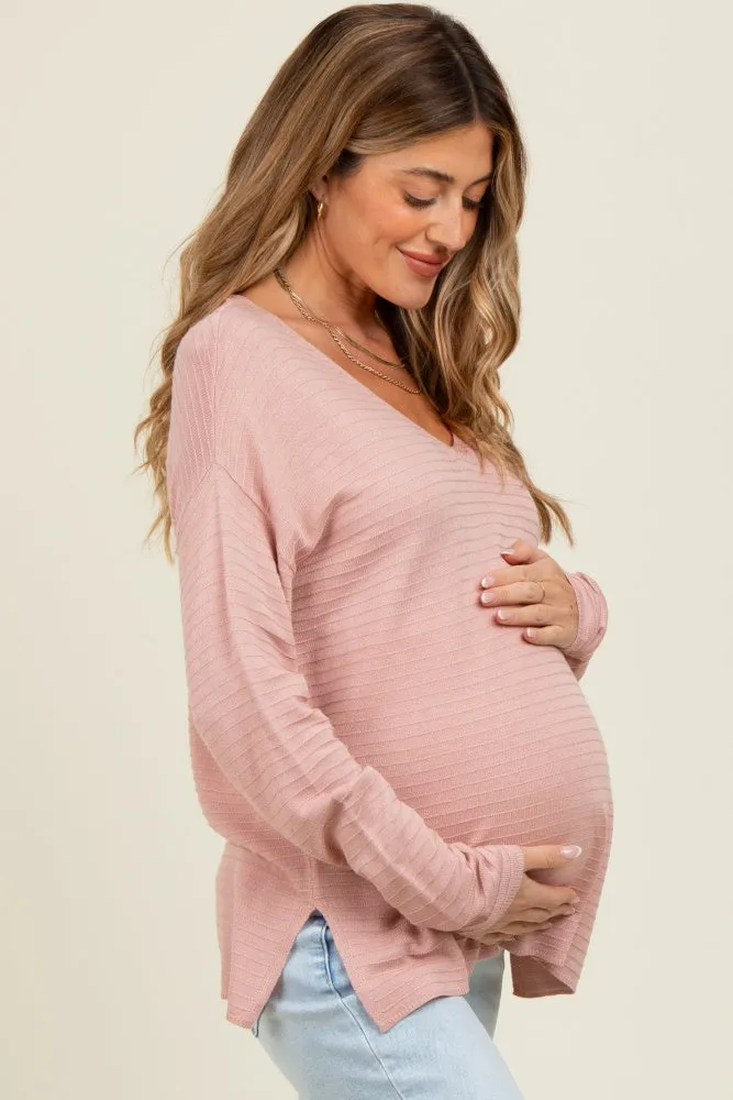 Light Pink Striped Knit Maternity Long Sleeve Top sold by Pinkblush product image thumbnail 2
