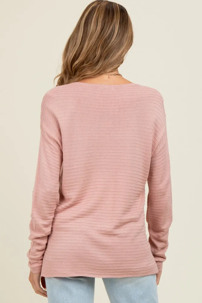 Light Pink Striped Knit Maternity Long Sleeve Top sold by Pinkblush product image thumbnail 3