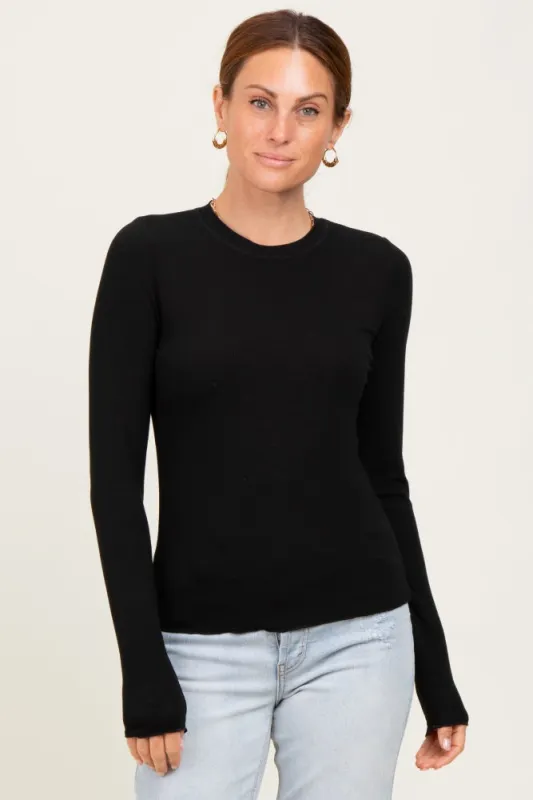 Black Basic Ribbed Knit Long Sleeve Top sold by Pinkblush