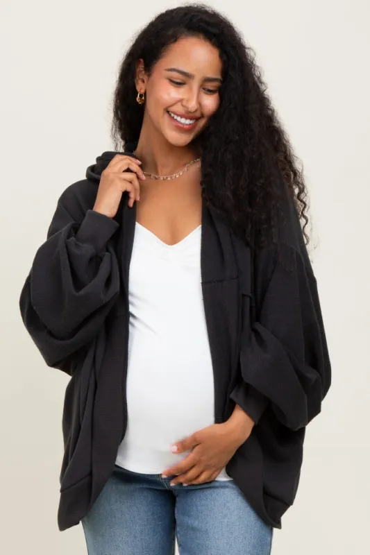 Black Solid Terry Long Dolman Sleeve Vintage Maternity Hoodie sold by Pinkblush
