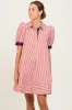 Rust Striped Puff Sleeve Mini Shirt Dress sold by Pinkblush