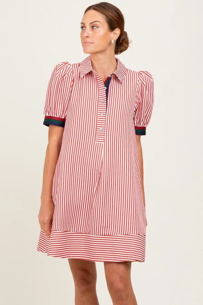 Rust Striped Puff Sleeve Mini Shirt Dress sold by Pinkblush product image thumbnail 2