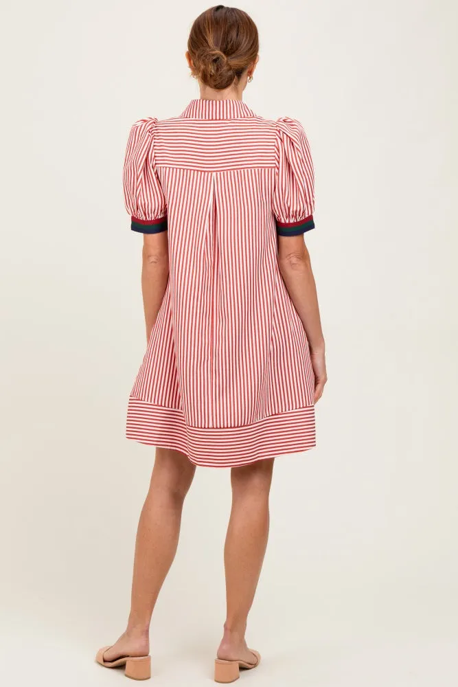Rust Striped Puff Sleeve Mini Shirt Dress sold by Pinkblush product image thumbnail 4