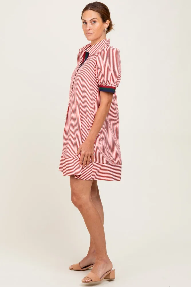 Rust Striped Puff Sleeve Mini Shirt Dress sold by Pinkblush product image thumbnail 3
