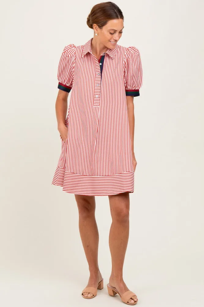 Rust Striped Puff Sleeve Mini Shirt Dress sold by Pinkblush