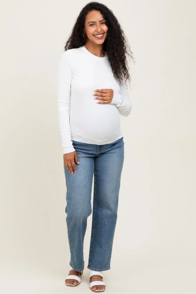White Basic Ribbed Knit Long Sleeve Maternity Top sold by Pinkblush product image thumbnail 2