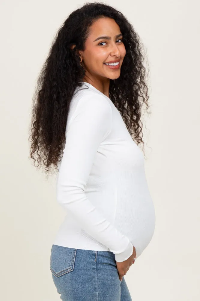 White Basic Ribbed Knit Long Sleeve Maternity Top sold by Pinkblush product image thumbnail 3