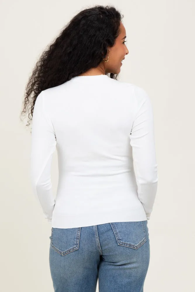 White Basic Ribbed Knit Long Sleeve Maternity Top sold by Pinkblush product image thumbnail 4