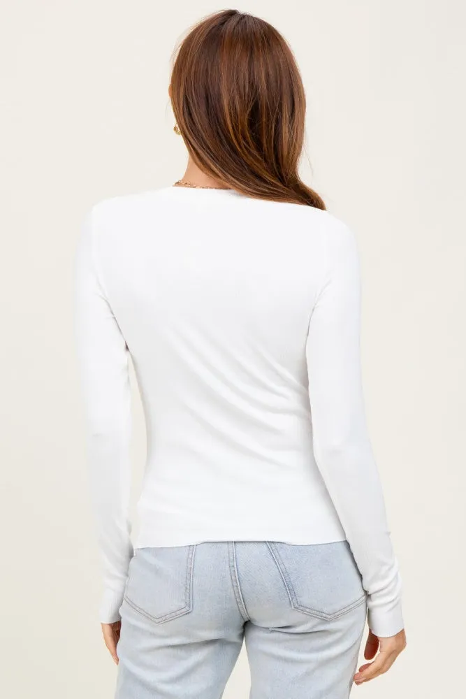 White Basic Ribbed Knit Long Sleeve Top sold by Pinkblush product image thumbnail 4