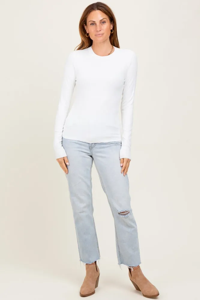 White Basic Ribbed Knit Long Sleeve Top sold by Pinkblush product image thumbnail 2
