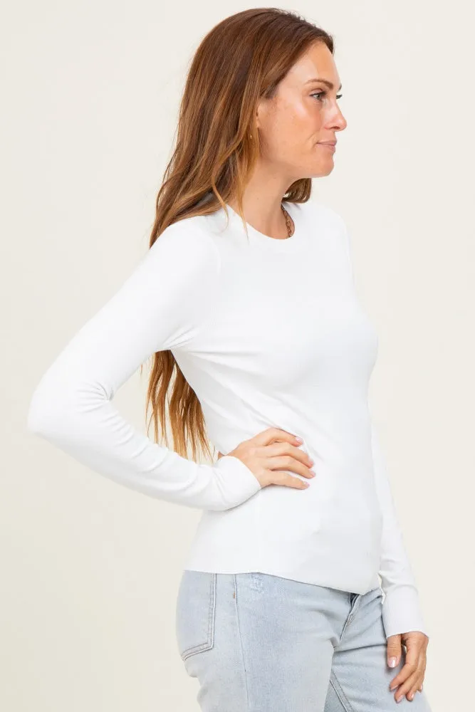 White Basic Ribbed Knit Long Sleeve Top sold by Pinkblush product image thumbnail 3