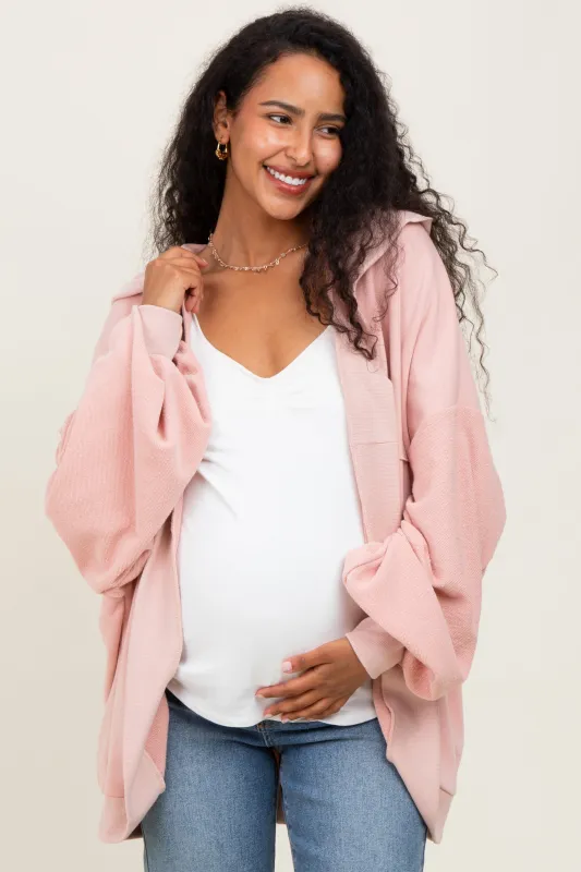 Pink Solid Terry Long Dolman Sleeve Vintage Maternity Hoodie sold by Pinkblush