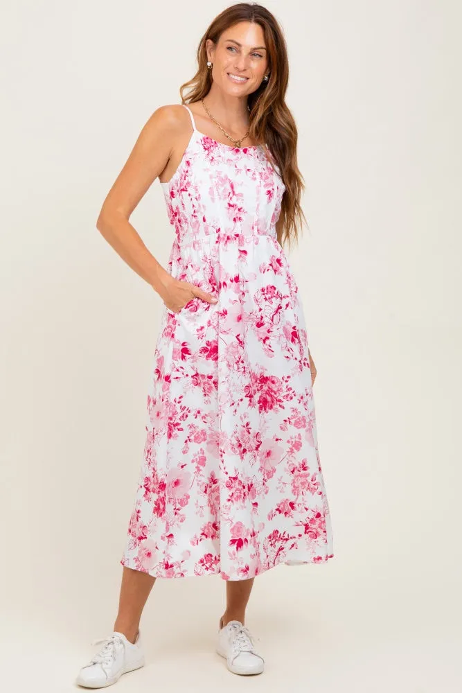 Pink Floral Sleeveless Piping Detail Midi Dress sold by Pinkblush