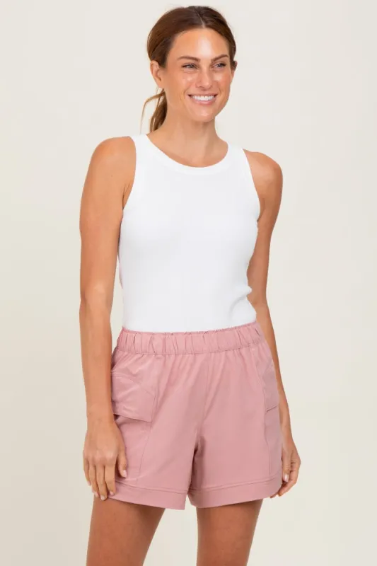 Mauve Elastic Cargo Shorts sold by Pinkblush