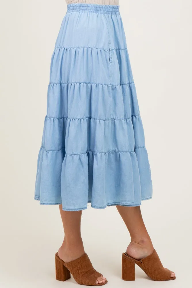 Light Blue Tiered Elastic Midi Skirt sold by Pinkblush product image thumbnail 4