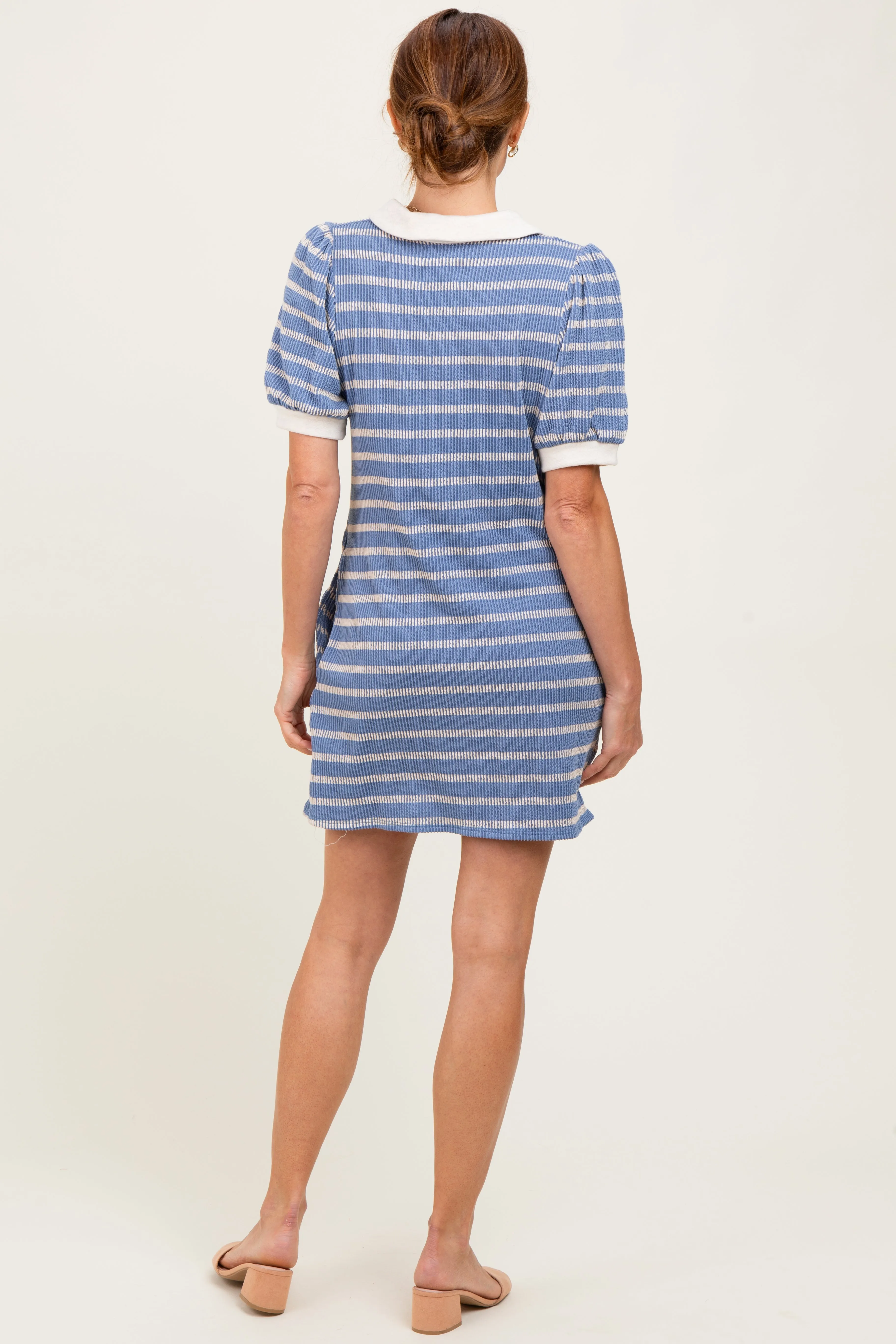 Blue Striped Ribbed Texture Polo Dress sold by Pinkblush product image thumbnail 4