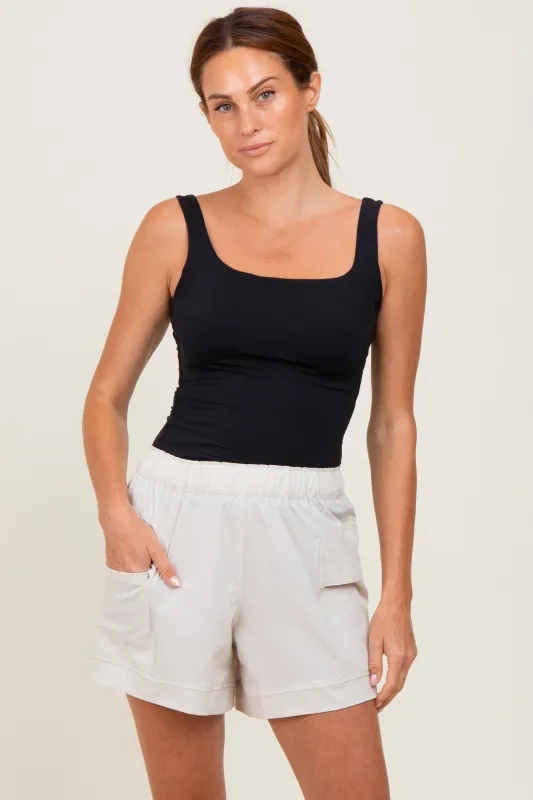 Cream Elastic Cargo Shorts sold by Pinkblush